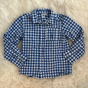 Petit Bateau blue check button up shirt 8Y
